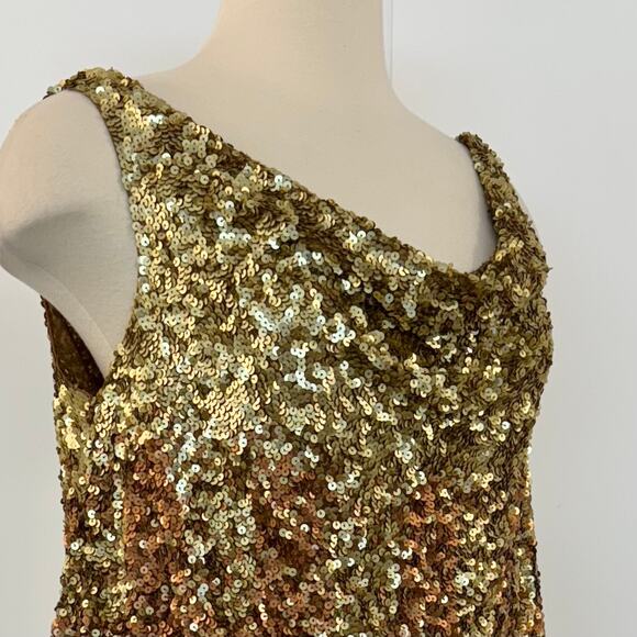 Orna Farho Sequin Mini Dress Draped Cowlneck Gold/Brown Party Evening Sz 4 - Picture 4 of 11